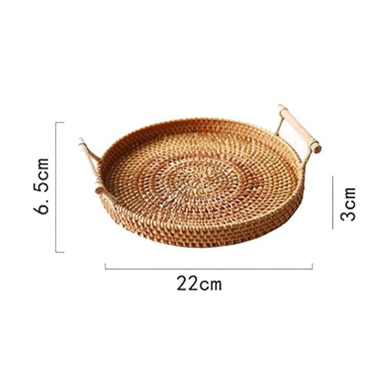 핸들 라탄 원형 트레이 22cm