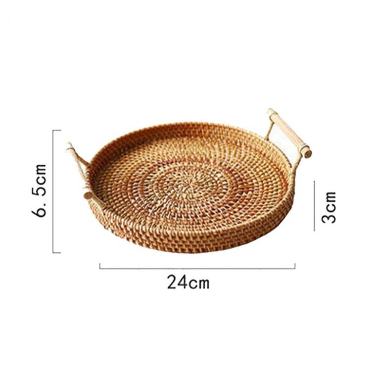핸들 라탄 원형 트레이 24cm