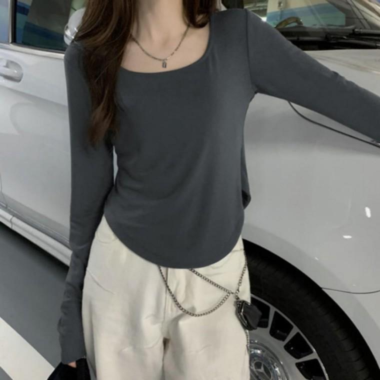 롱슬리브 긴팔티 여성 세미크롭 기본 베이직 이너