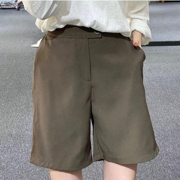 정장 여성 스타일 뒷밴딩 반바지 봄 여름 심플 팬츠