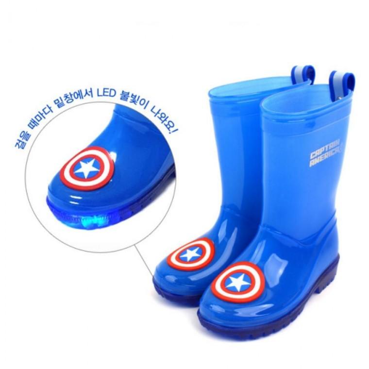 장화 방수 레인부츠 장마 마블 캡틴아메리카 LED 레인부츠 어린이 남아 장화 비올때 신발