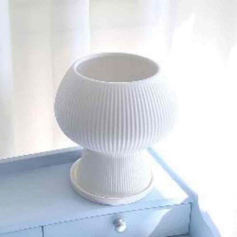 선인장화분 실내도자기화분 둥근형태화분 도기화분 세로줄 16x24