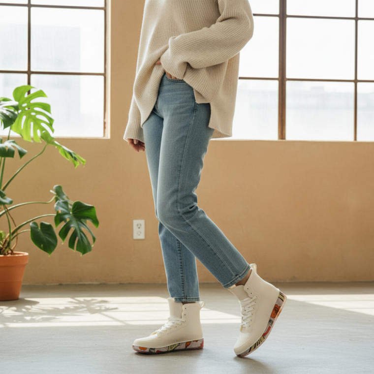 데일리 패션 하이탑 방수 장화 245mm 화이트 운동화형 레인부츠