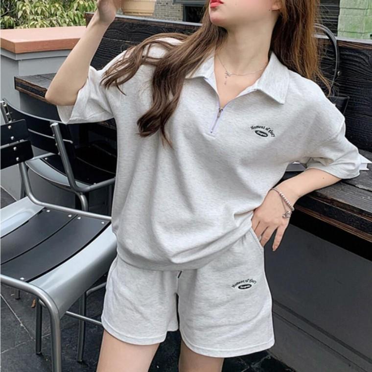 스타일리시한 여성 캐주얼 반집업 카라 트레이닝 세트