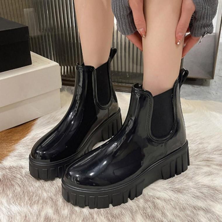 여성 5cm 통굽 지퍼 첼시 키높이 레인부츠 장화 워커
