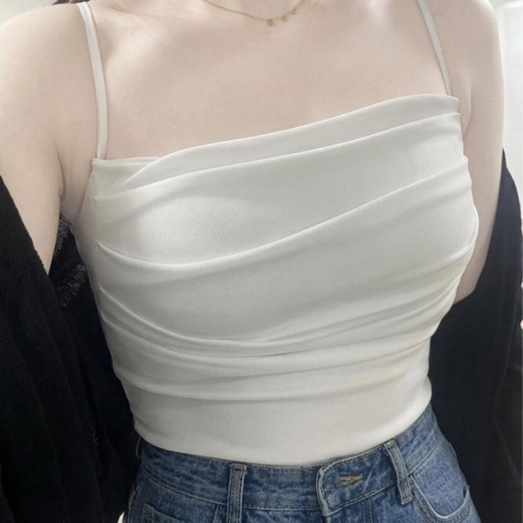 여신 셔링 날씬해보이는 나시 민소매 티셔츠 브라탑내장 (화이트)
