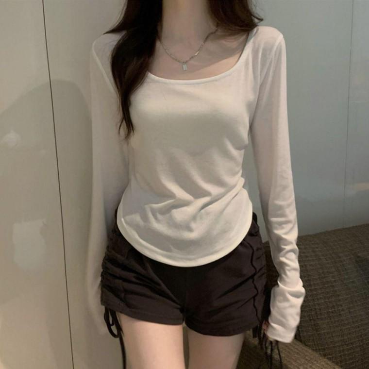 여성 스쿱넥 기본 긴팔티 베이직티 기본티셔츠