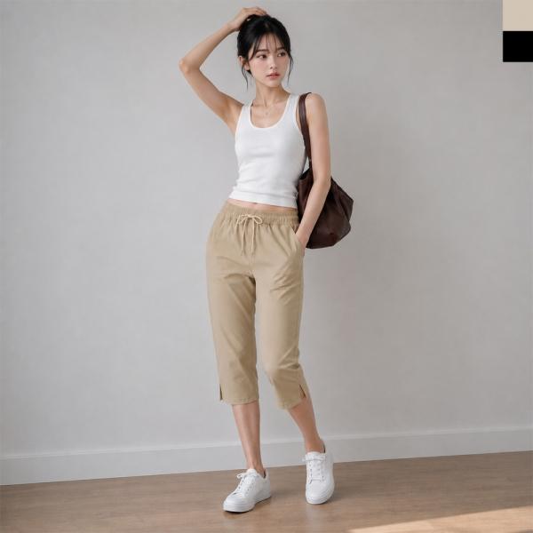 AGG 1022W 여자 아이스 쿨링 7부 카프리 밴딩 스판 트임 팬츠