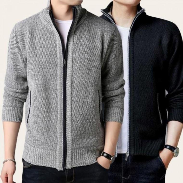 풀 집업 니트 남자 간절기 기모 하프넥 지퍼 가디건 자켓