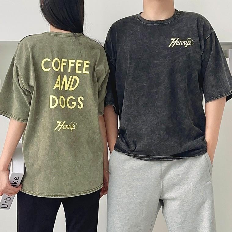 빈티지룩 레터링 남녀공용 기본핏 커플티 여름 반팔티