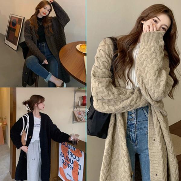 캐주얼가디건 여자카디건 꽈배기 롱 니트가디건 LK-G005