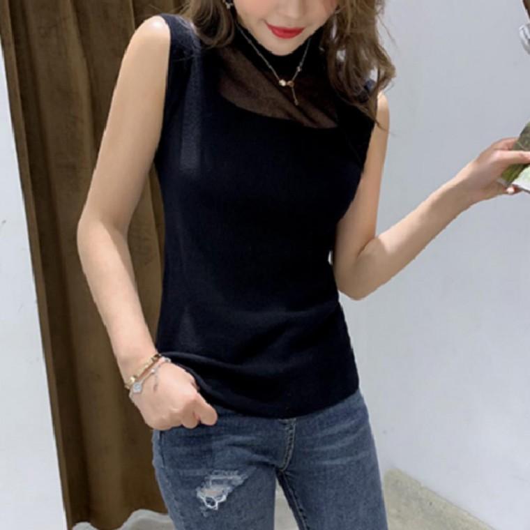여자 아이스 반목 시스루 니트 이너 민소매 나시티