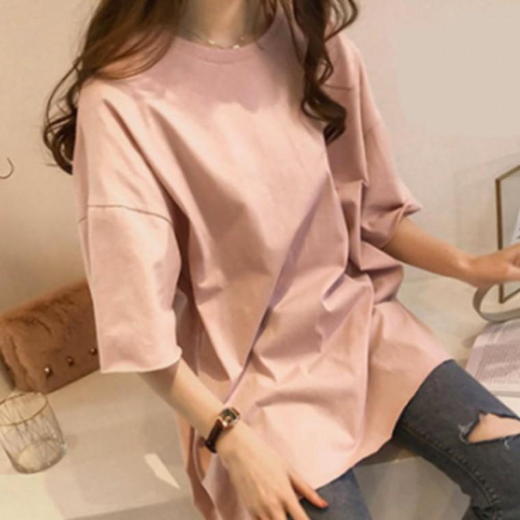 여자 여름 무지 스판 실켓 아이스 라운드넥 반팔티