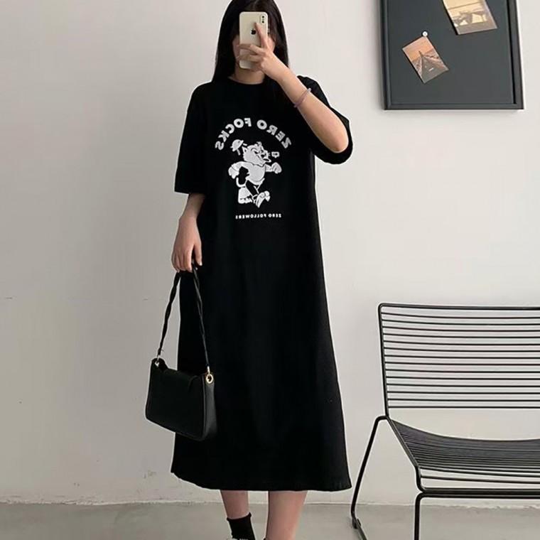 여자 귀여운 스타일 편안한 외출 데일리 라운드넥 반팔 원핀스
