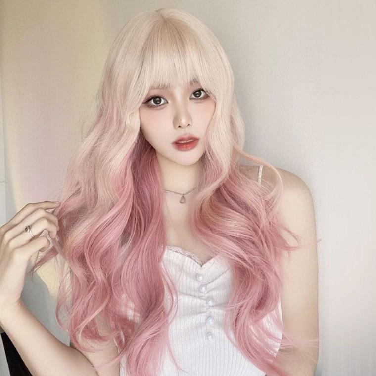 핑크 롱 웨이브 통가발 긴머리가발 파티가발 촬영가발 코스프레가발 여성가발