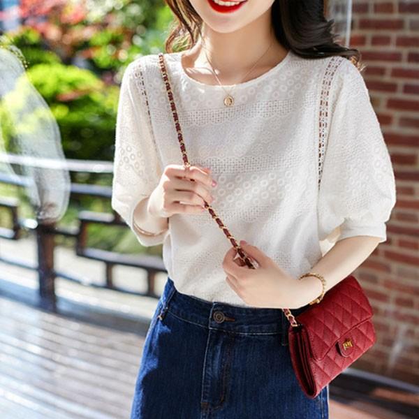 은창]디어 마이 아일렛 블라우스 셔츠 여름 상의 여름 퍼프 반팔 상의 블라우스 티셔츠 셔츠 여성