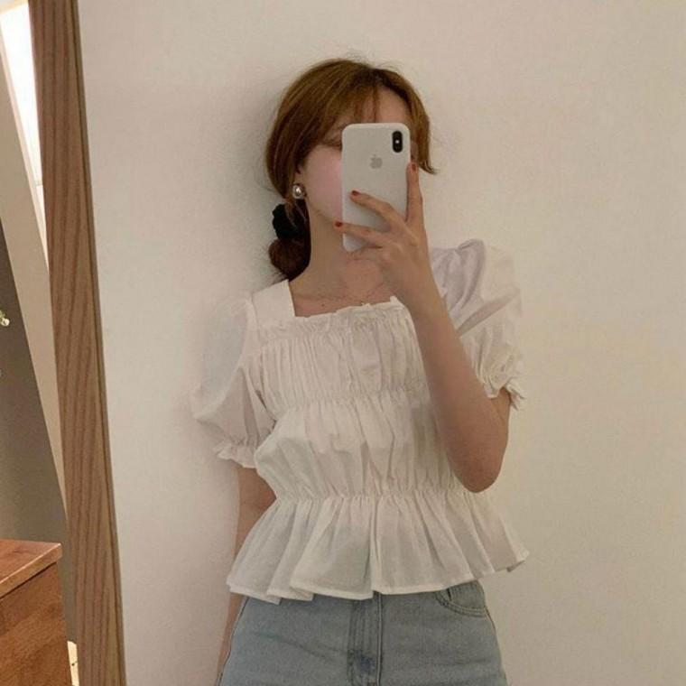 셔링블라우스 러블리 여리여리 블라우스 여성 여름 코디 여성블라우스 3컬러 데이트룩 로맨틱 셔링