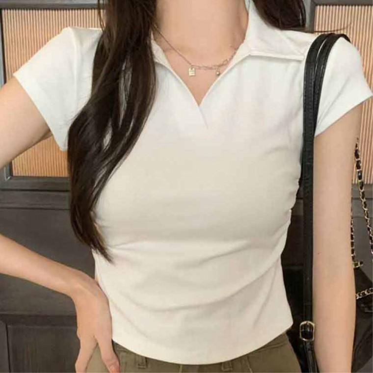 브이넥 카라반팔 슬림핏 청바지레이어드 트렌드세터 여성반팔티 20대여성 젊줌마 여성캐주얼티셔츠 여름