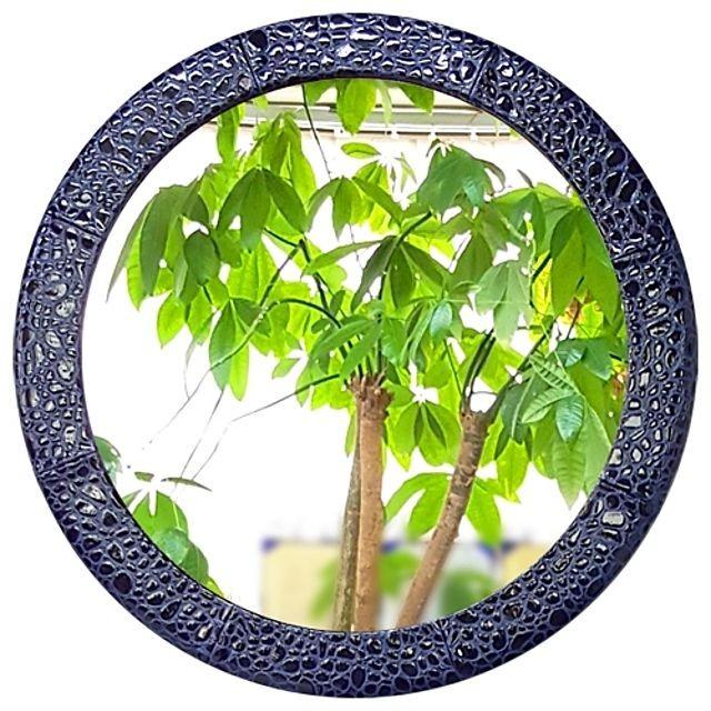 IG7305 가죽 대형 원형 벽거울50cm 블루콤비 제조한국