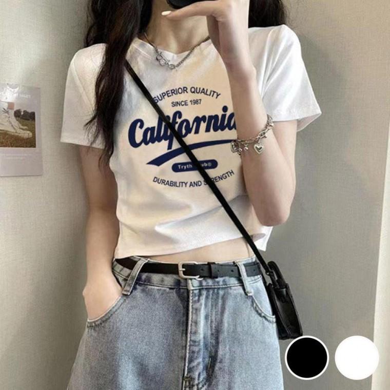 크롭 기장 영문 프린팅 반팔 티셔츠 여자 반팔티 여성 크롭티 여자반팔면티 롱티셔츠 여름