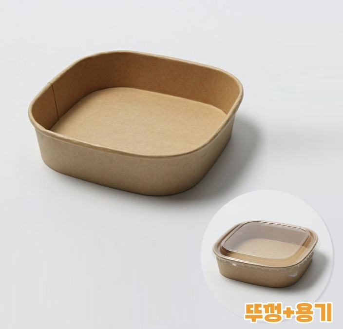 [TONG]천연 펄프 JH-BS-1000B 샌드위치 용기 (1000ml/크라프트/정사각) 300개 세트 [BR]