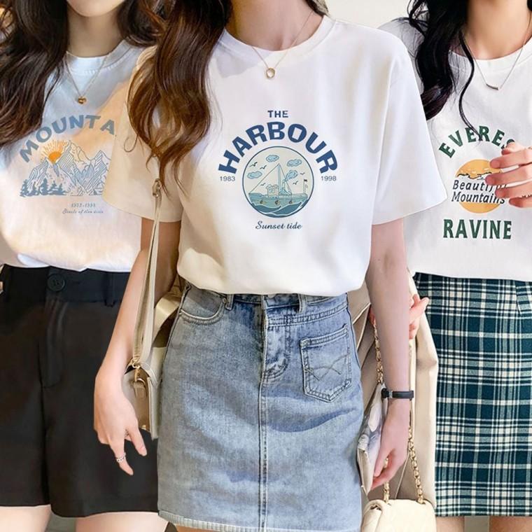 여성여름티셔츠 반팔티셔츠 여성반팔 루즈핏티셔츠 여성반팔티 프린팅