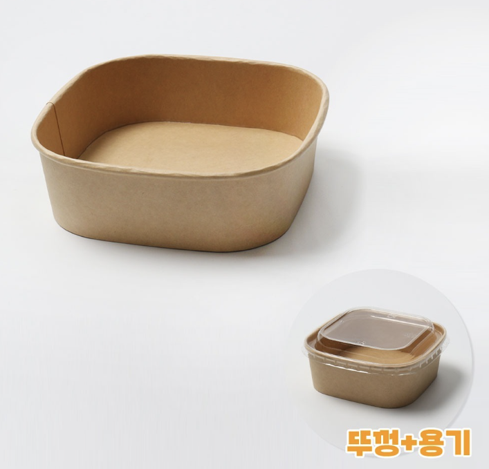 [TONG]천연 펄프 JH-BS-750B 샌드위치 용기 (750ml/크라프트/정사각) 300개 세트 [BR]