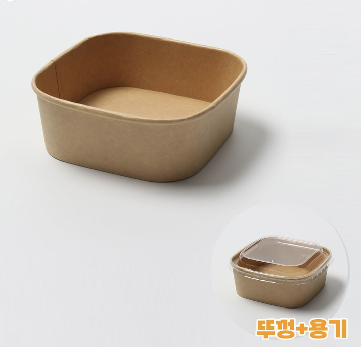 [TONG]천연 펄프 JH-BS-500B 샌드위치 용기 (500ml/크라프트/정사각) 300개 세트 [BR]