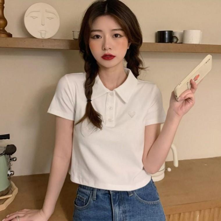 사랑스런 여자반팔티셔츠 크롭 여름 카라반팔티 여성티셔츠 여자반팔티 하트