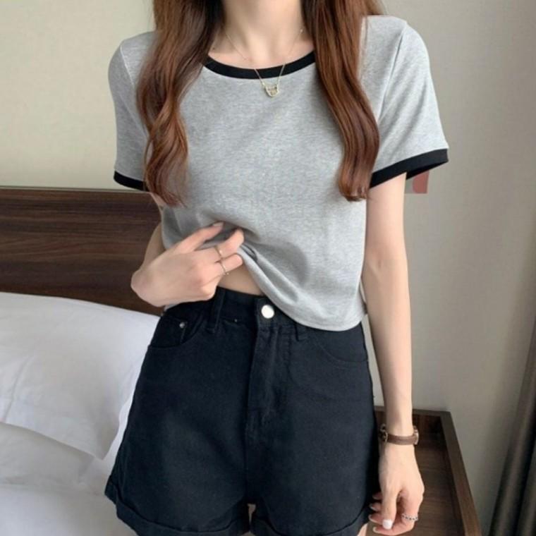 무지 크롭 크롭티 반팔티 여름 여자반팔면티 여성티셔츠 여자반팔티