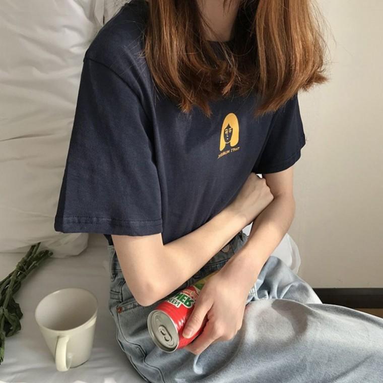 반팔티셔츠 단발머리소녀 데일리상의 여름 여성 여성티셔츠 여자반팔