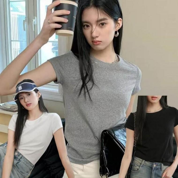 베이직 여자반팔티셔츠 크롭탑 입술넥티 여자여름반팔티 여성브이넥반팔티