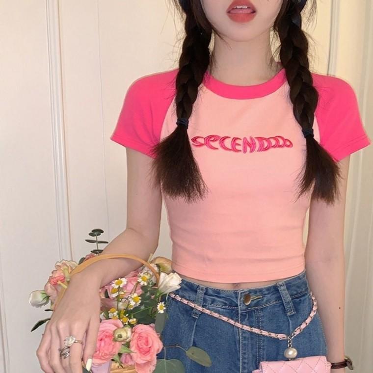반팔티셔츠 여름티셔츠 여자반팔 나그랑 여자 크롭 배색 2컬러 여성티셔츠