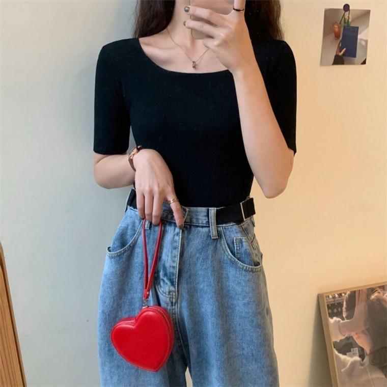 여자하의 여름옷 여자의류 여자프리사이즈 청바지 민소매 크롭티 스퀘어넥