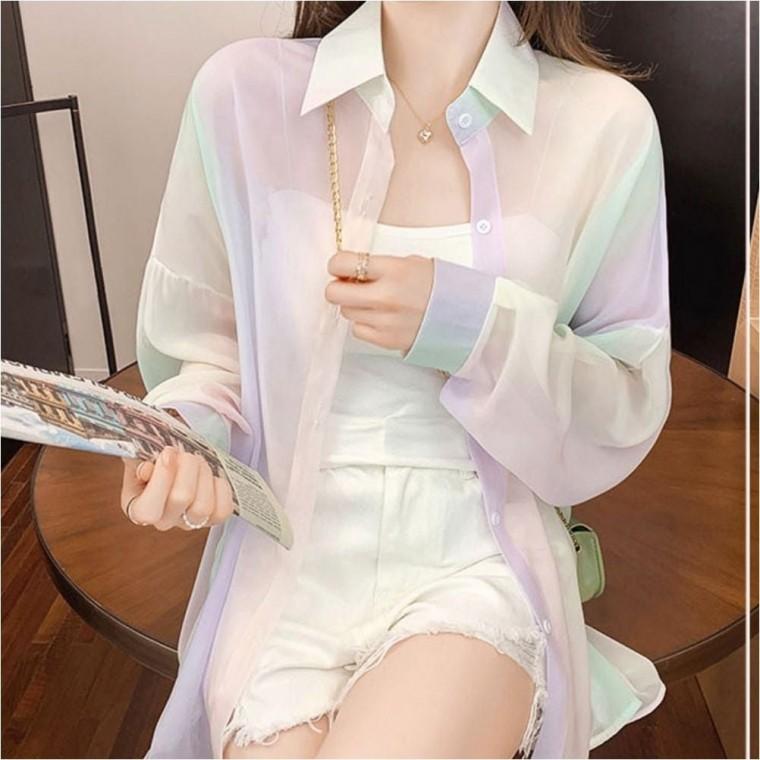 남방 파스텔톤 여리여리 여성 여름 얇은 시스루 셔츠