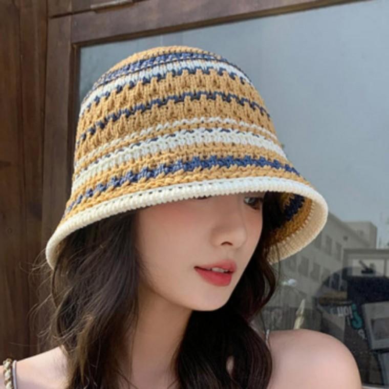 여성 여자 여름 스트라이프 니트모자 벙거지 휴양지 여행 모자 버킷햇 4color