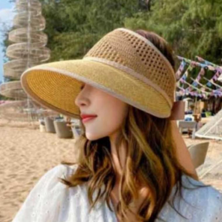 여성 여자 여름 휴양지 여행 챙 넓은 자외선차단 밀짚 썬캡 찍찍이 리본 캡 모자