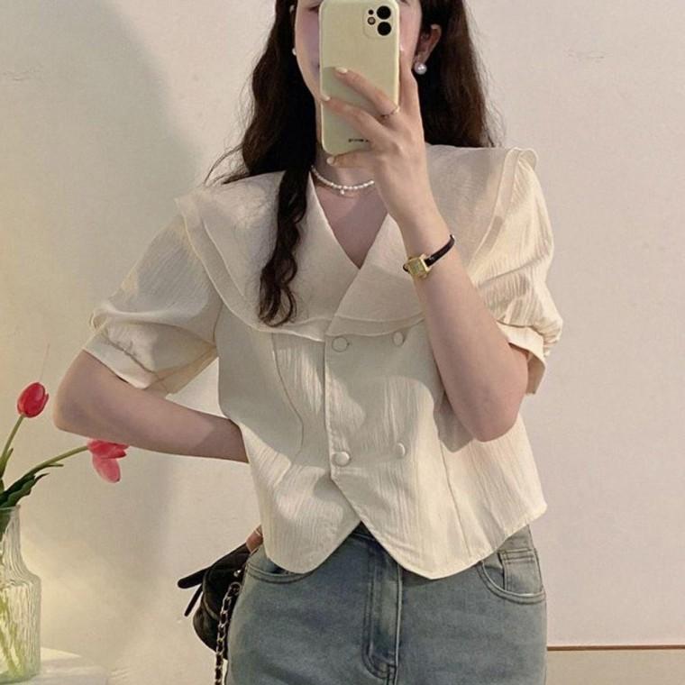 여성반팔셔츠 블라우스 여름 자켓형 셔츠 여자반팔셔츠 시원한 레이스 여성 코디 빅카라 반팔