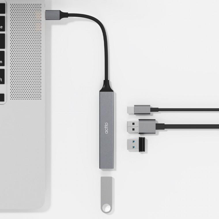 엑토 슬립 타입 C USB 4포트 데이터 전송 허브 HUB-59 그레이