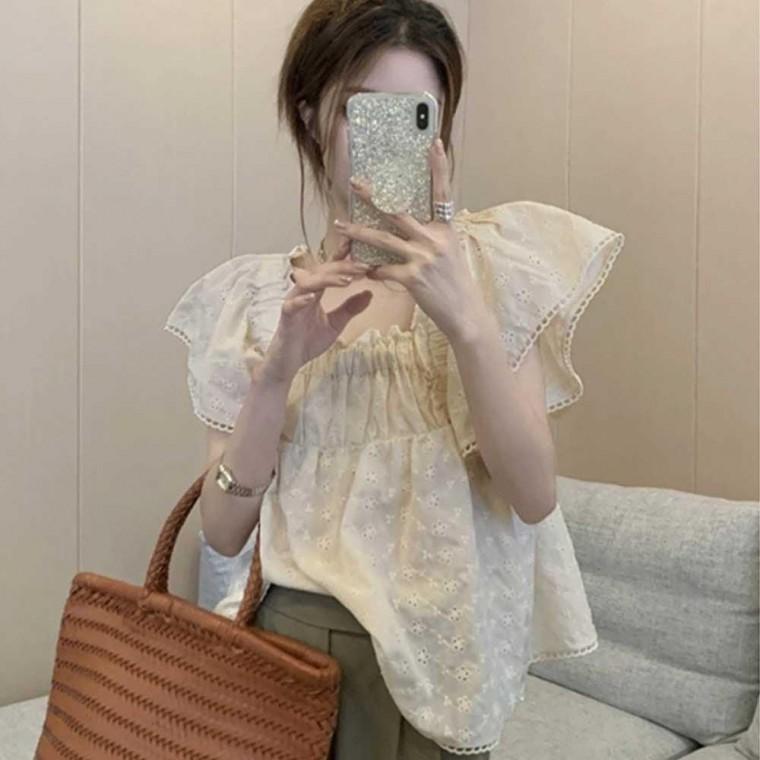 출근 룩 코디 여름 레이스 펀칭 반팔 블라우스 여자 여자 여성 반팔 예쁜 블라우스 쇼핑몰 하객룩