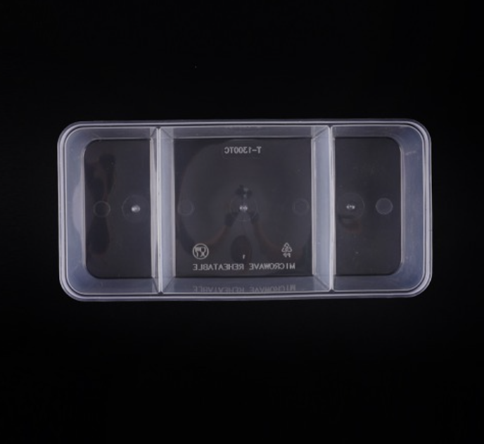 [TONG] T-1300TC 직사각 도시락용기 3칸 (1200ml/반투명) 300개 세트 [BR]