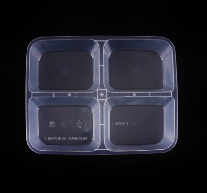[TONG] T-1200FC 도시락용기 4칸 (1200ml/반투명) 300개 세트 [BR]