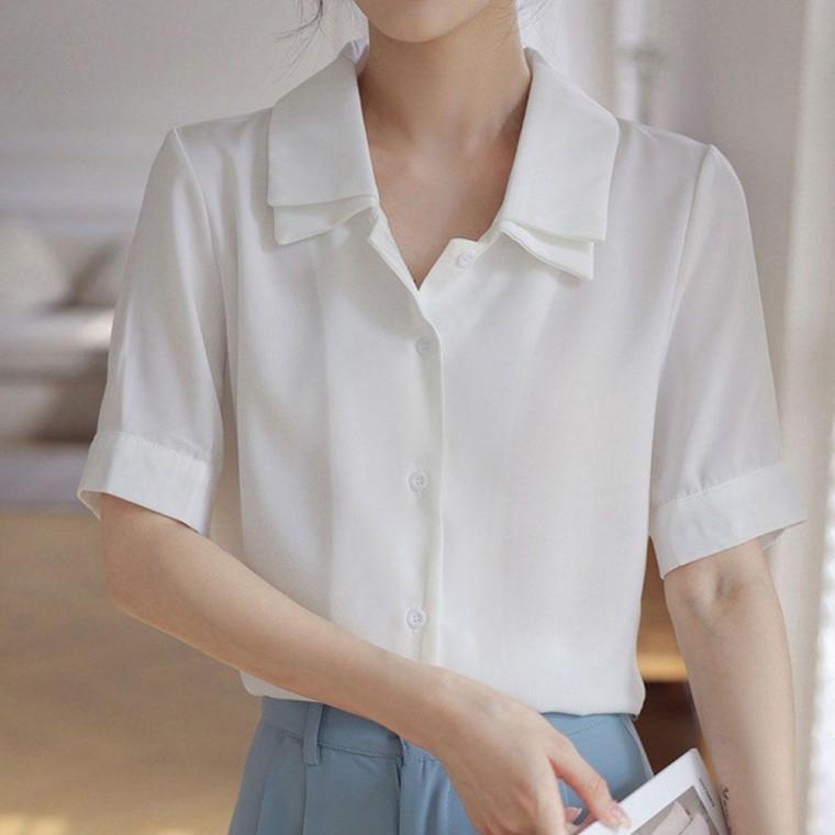 반팔 심플 이중카라 여성 여자블라우스 여자셔츠 베이직 남방 시원한 여름 블라우스 오피스룩 원픽