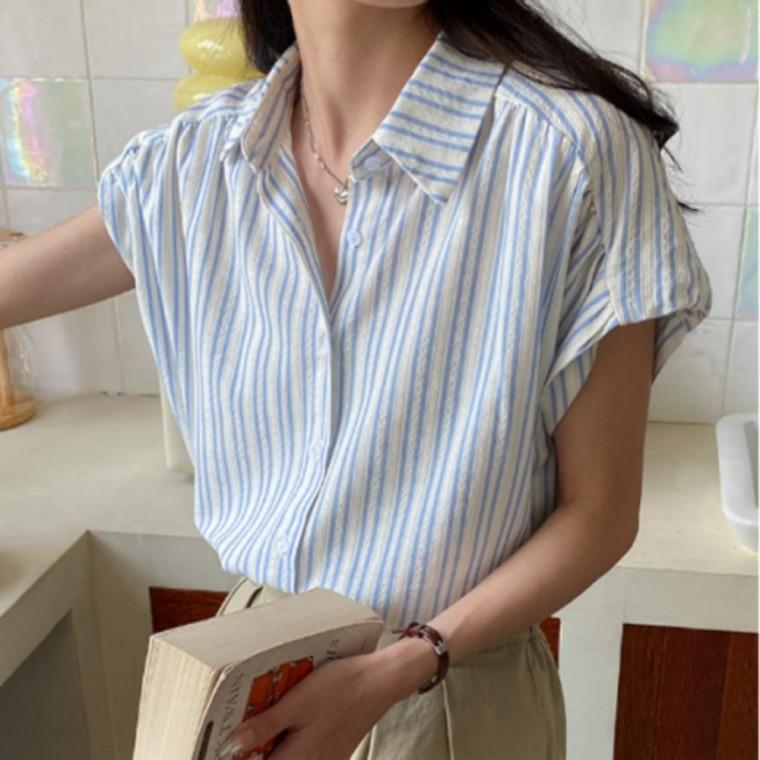 여리핏 예쁜블라우스 내추럴 여름 셔츠 데일리룩 레이스블라우스 여성블라우스 여성 예쁜핏 반팔 스트라이
