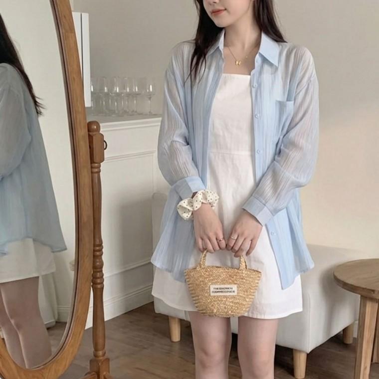 여름 시스루 루즈핏 셔츠 남방 비치웨어 여성셔츠 여자셔츠 정장셔츠 여성블라우스 쉬폰블라우스