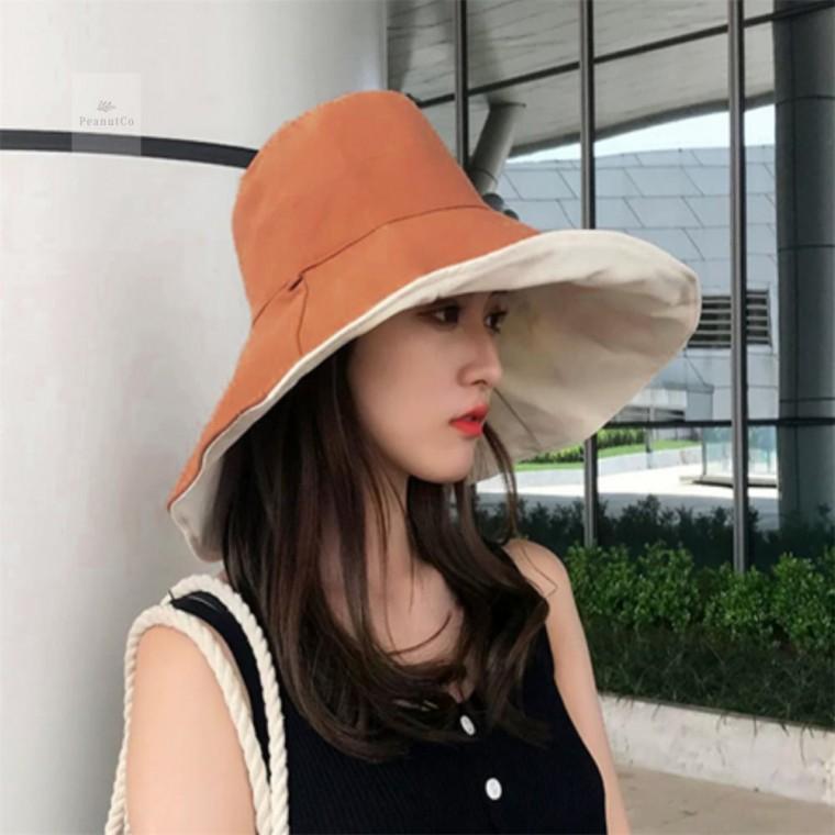 양면 버킷햇 오렌지 베이지 여성여름버킷햇 여자버킷햇 40대여성모자
