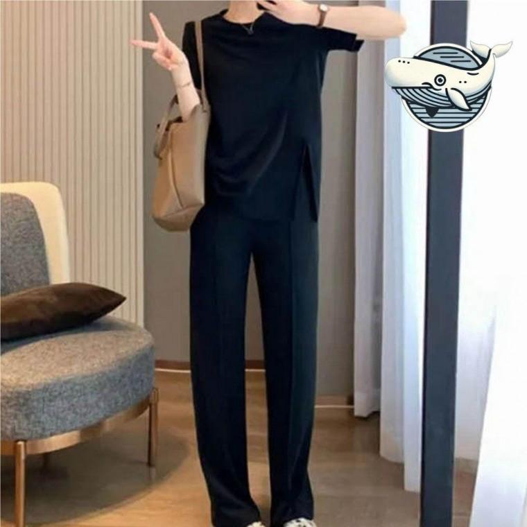 여성 여름 반팔티와 핀턱바지 스타일리시 캐주얼 여자 옷 여성 세트 긴바지 반팔 티셔츠 홈웨어 트레이닝