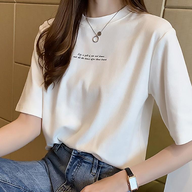 여성 여름 레터링 기본 여자 반팔 티 셔츠