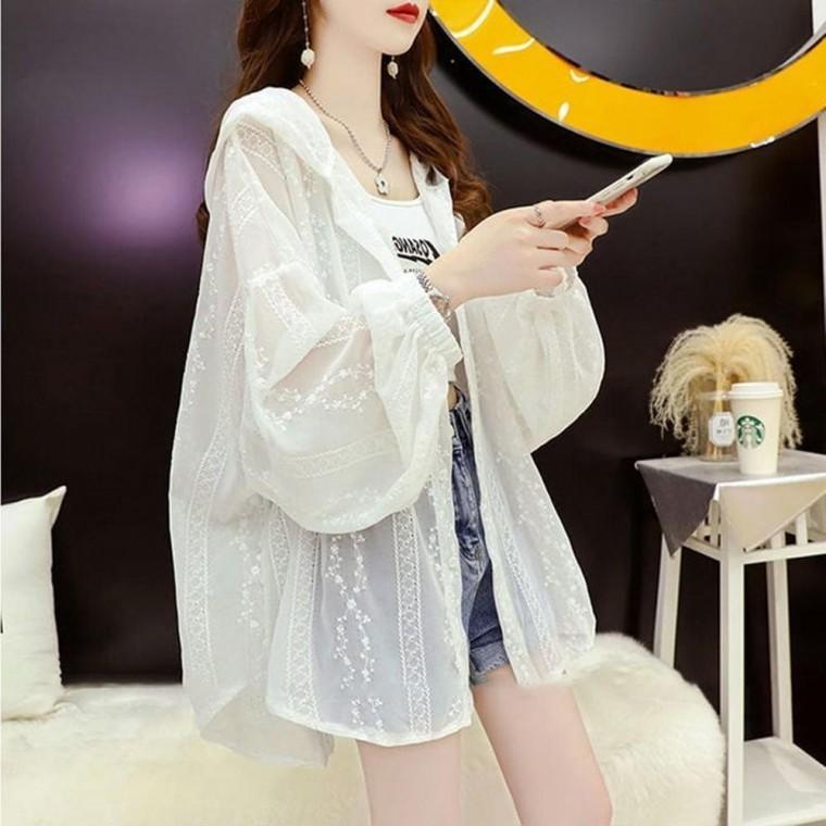 레이스 여름 코트 루즈핏 비치웨어 얇은 가디건 자외선차단 여자 여성 살안타템