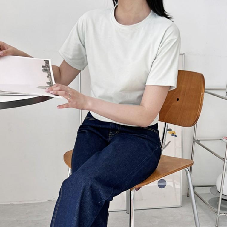 여성 여자 라운드 티셔츠 무지 심플 반팔 여름 섹시 데일리 캐주얼 러블리 패션 상의 컬러 베이직 티